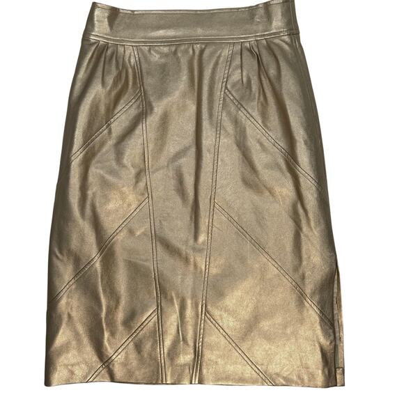 FRNCH Paris Gold Vegan Leather Pencil Skirt Women’s Small Metallic Chic - Picture 5 of 11